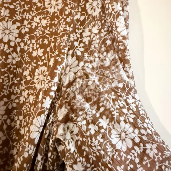 Sezane Olivia Long Sleeve Mini Dress in Flora Moka Brown Size 42 US 10 - Picture 3 of 12